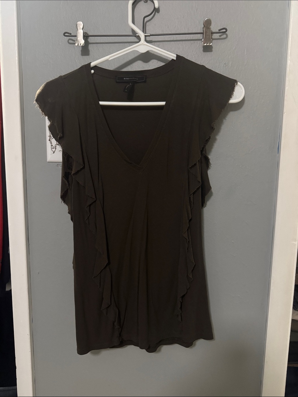 BCBGMaxAzria Olive Ruffle V-Neck Camisole